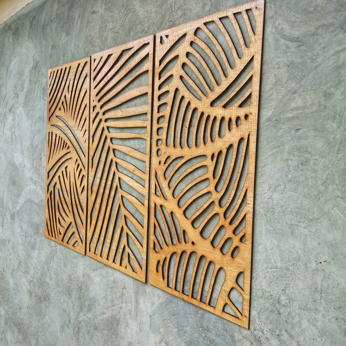 Palm leaves wall art Wooden wall art 3 Panel wood wall art Etsy