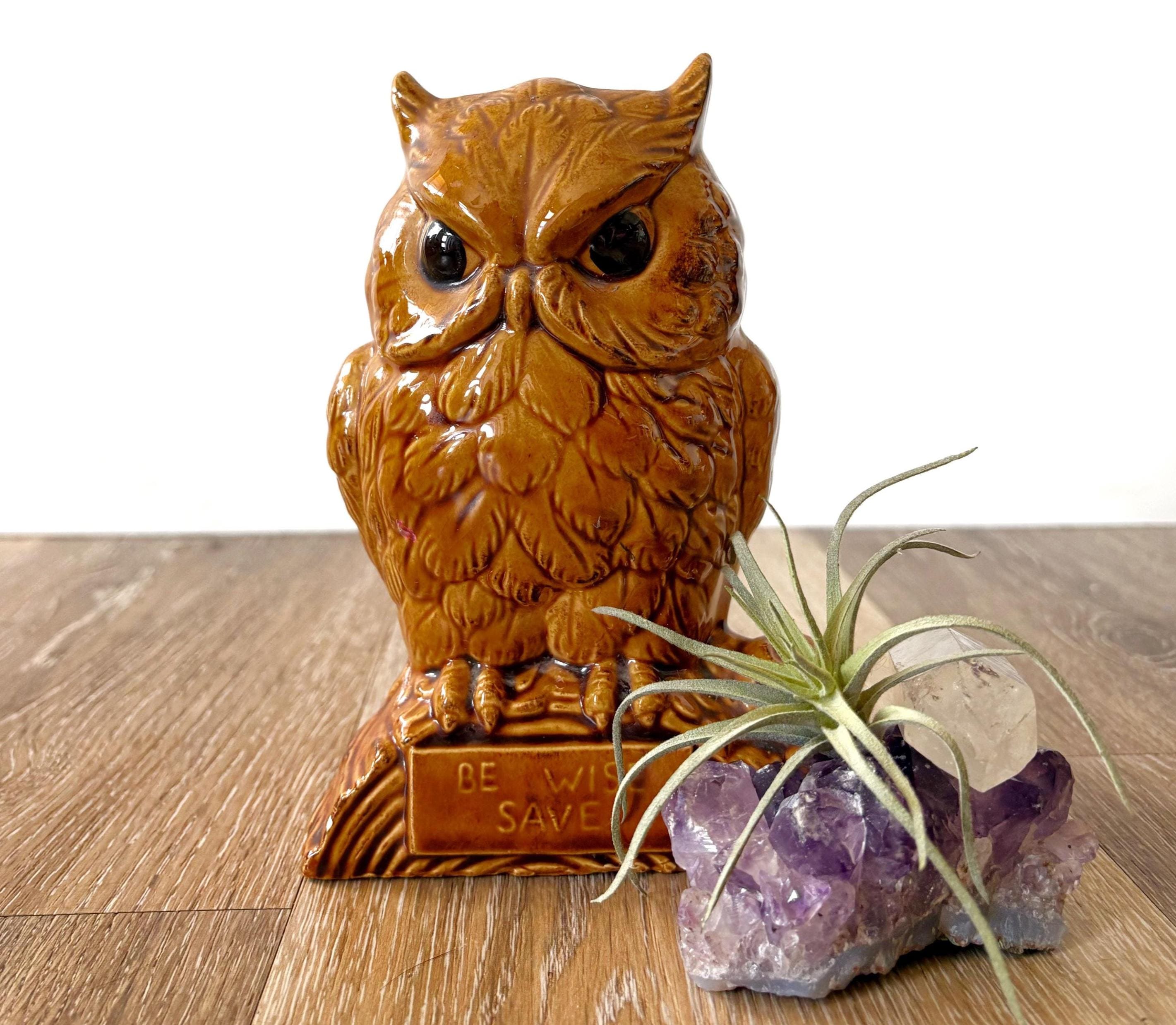Vintage Wise Brown Ceramic Owl Bank 6"