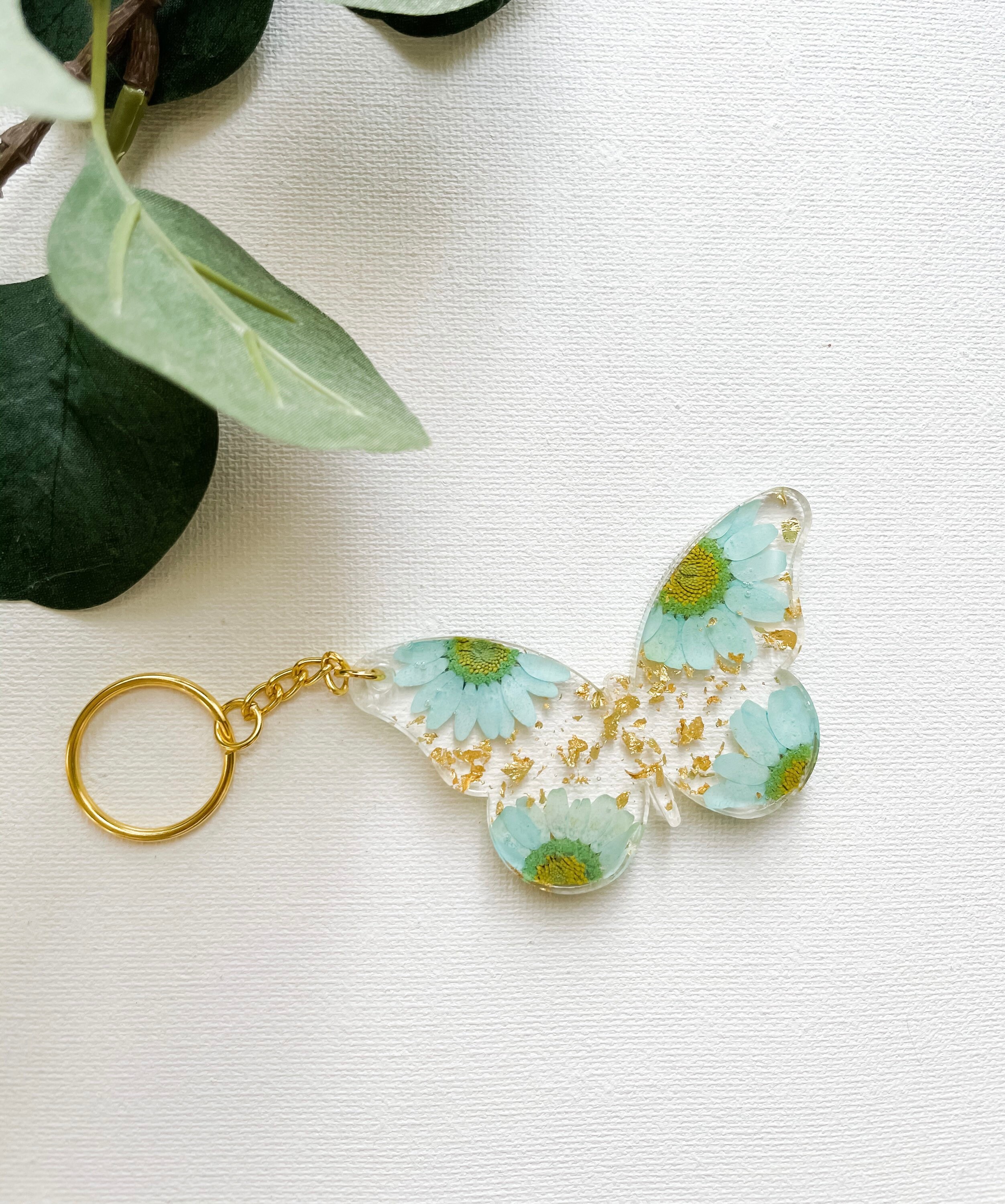 CUSTOM Floral Butterfly Resin Keychain Etsy