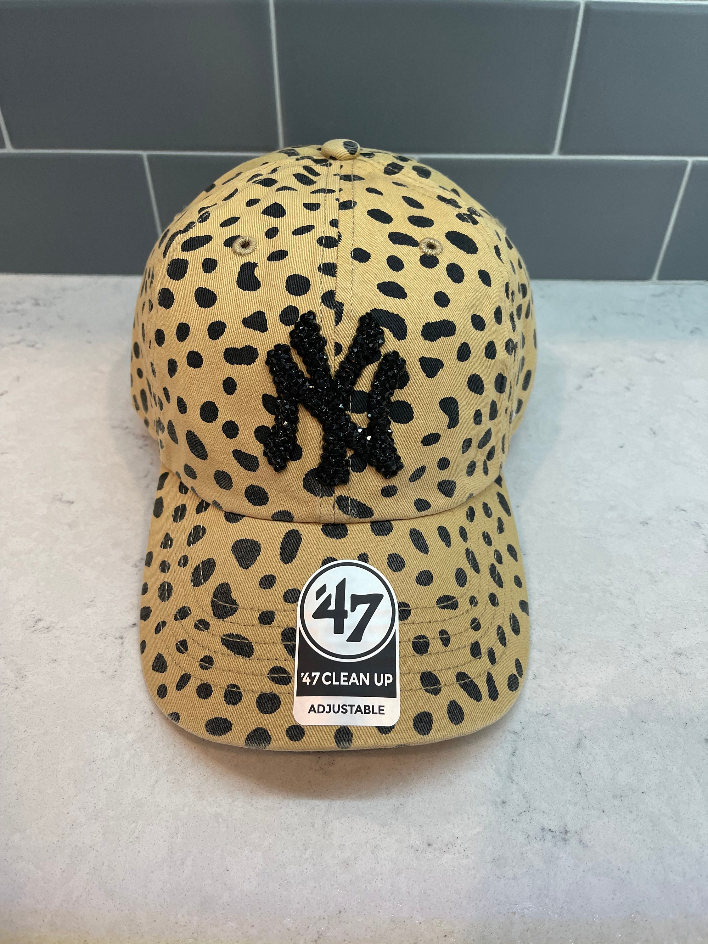 NY Yankees Cheetah Crystal Hat Bling 
