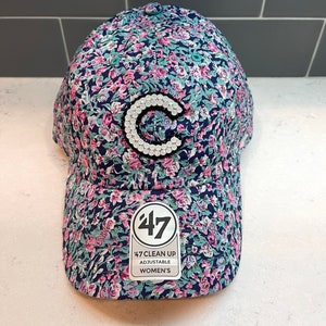 Floral Chicago Cubs Bling Hat - Swarovski Crystal Hats - &#39;47 Helen Clean Up - Sparkle MLB Caps