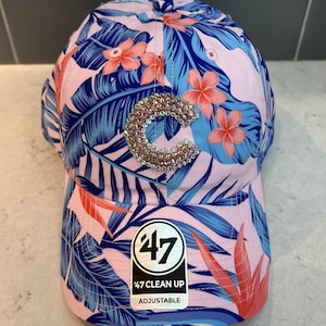 Floral Chicago Cubs Bling Hat - Swarovski Crystal Hats - &#39;47 Tropic Forrest - Sparkle MLB Caps