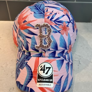 Floral Boston Red Sox Bling Hat - Swarovski Crystal Hats - &#39;47 Tropic Forrest - Sparkle MLB Caps