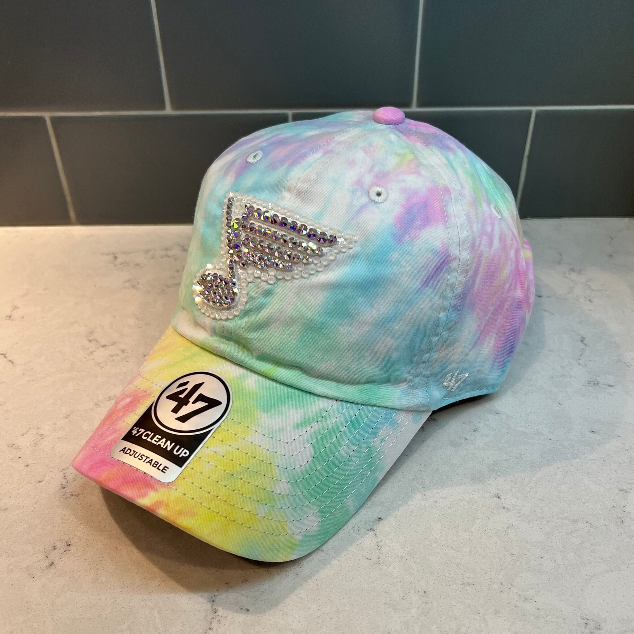 White STL Blues Pride Bling Hat Genuine Crystal Hats 47 