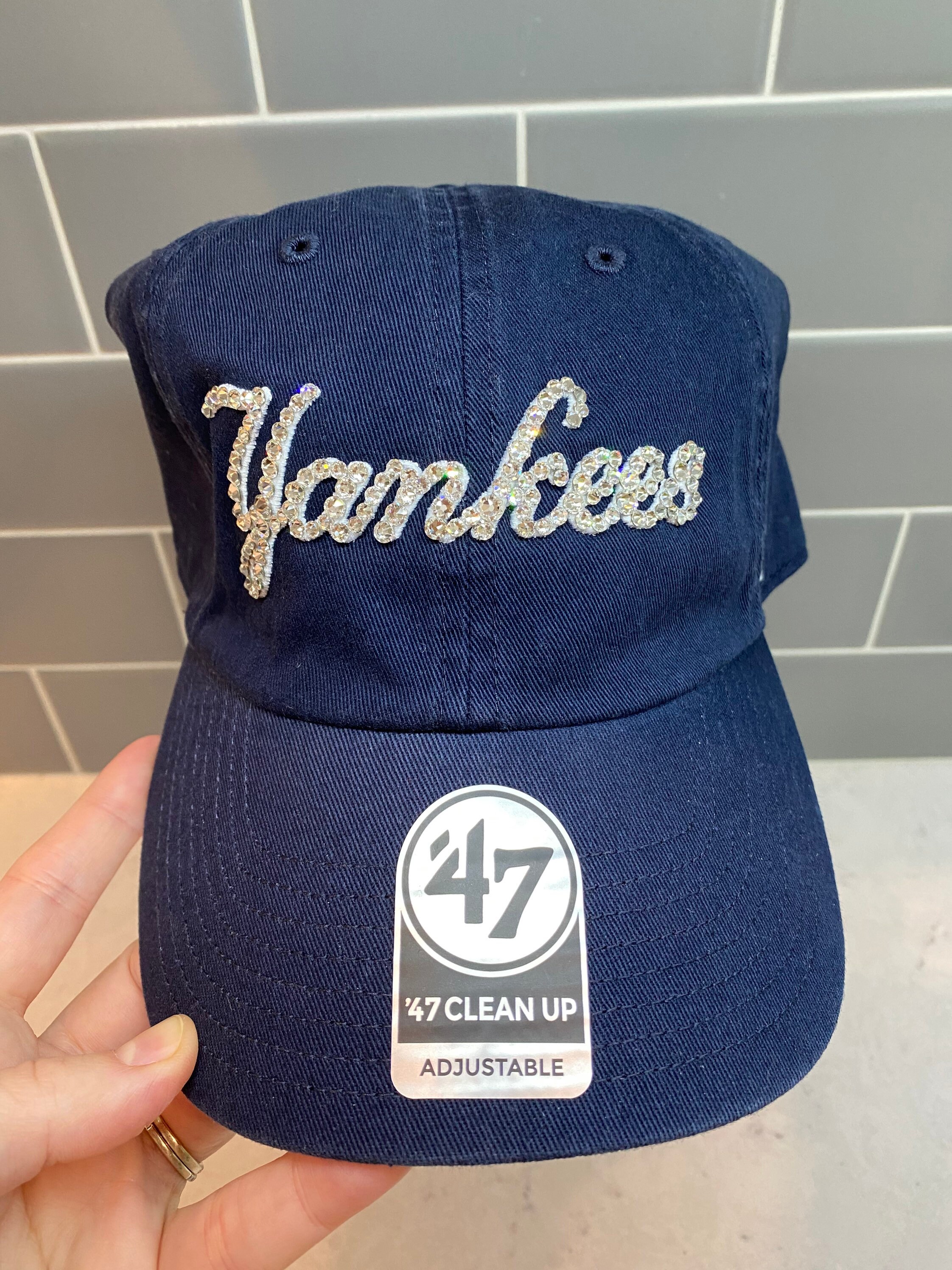 Navy NY Yankees Bling Hat Swarovski 