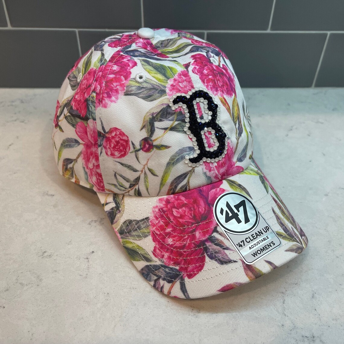Boston Red Sox Peony flower Swarovski Crystal hat 47 Brand Etsy