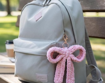 Crochet Bow Keychain: Plush Chenille Bag Charm