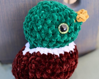Crochet Mallard Duck Plushie Handmade Chenille Stuffed Animal Customizable Colors