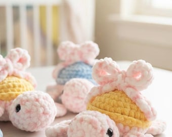 Chunky Crochet Bow Turtle Plush | Cozy Dorm & Nursery Decor