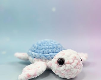 Crochet Turtle Plush – Handmade Chenille Amigurumi, Customizable Colors