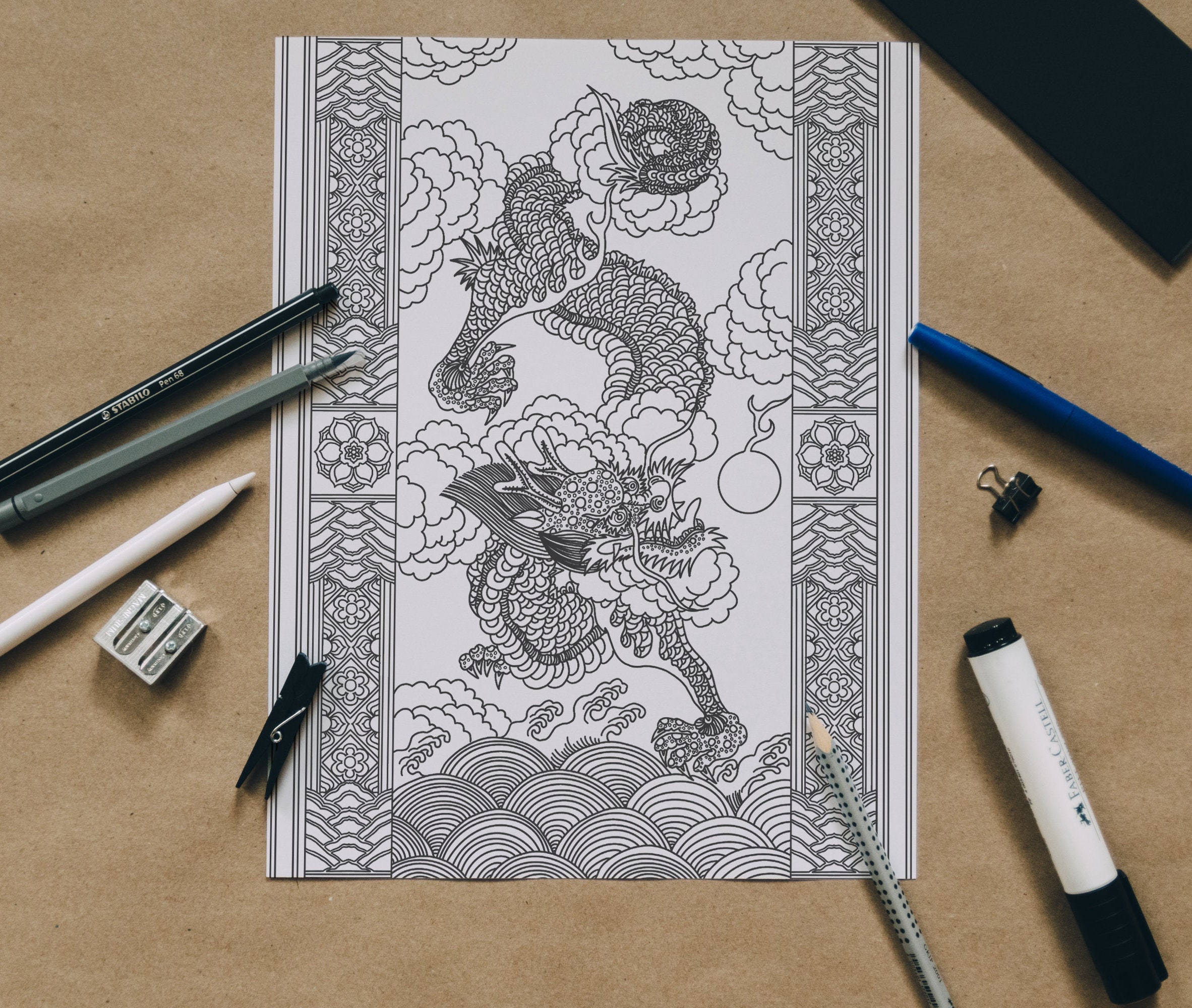 Adult Coloring Page | Blue Dragon | Instant Download I Printable ...