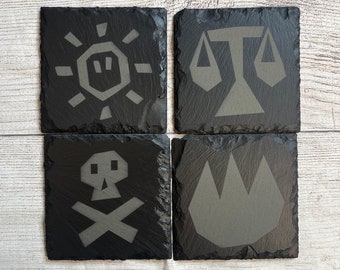 Oldschool Runescape Runes Slate Coasters (Set of 4, 6, or 8), Laser engraved coasters for gamer