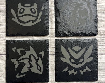 Valorant Agent Abilities Slate Coasters (Set of 4), Laser engraved coasters for game room, mancave, and more