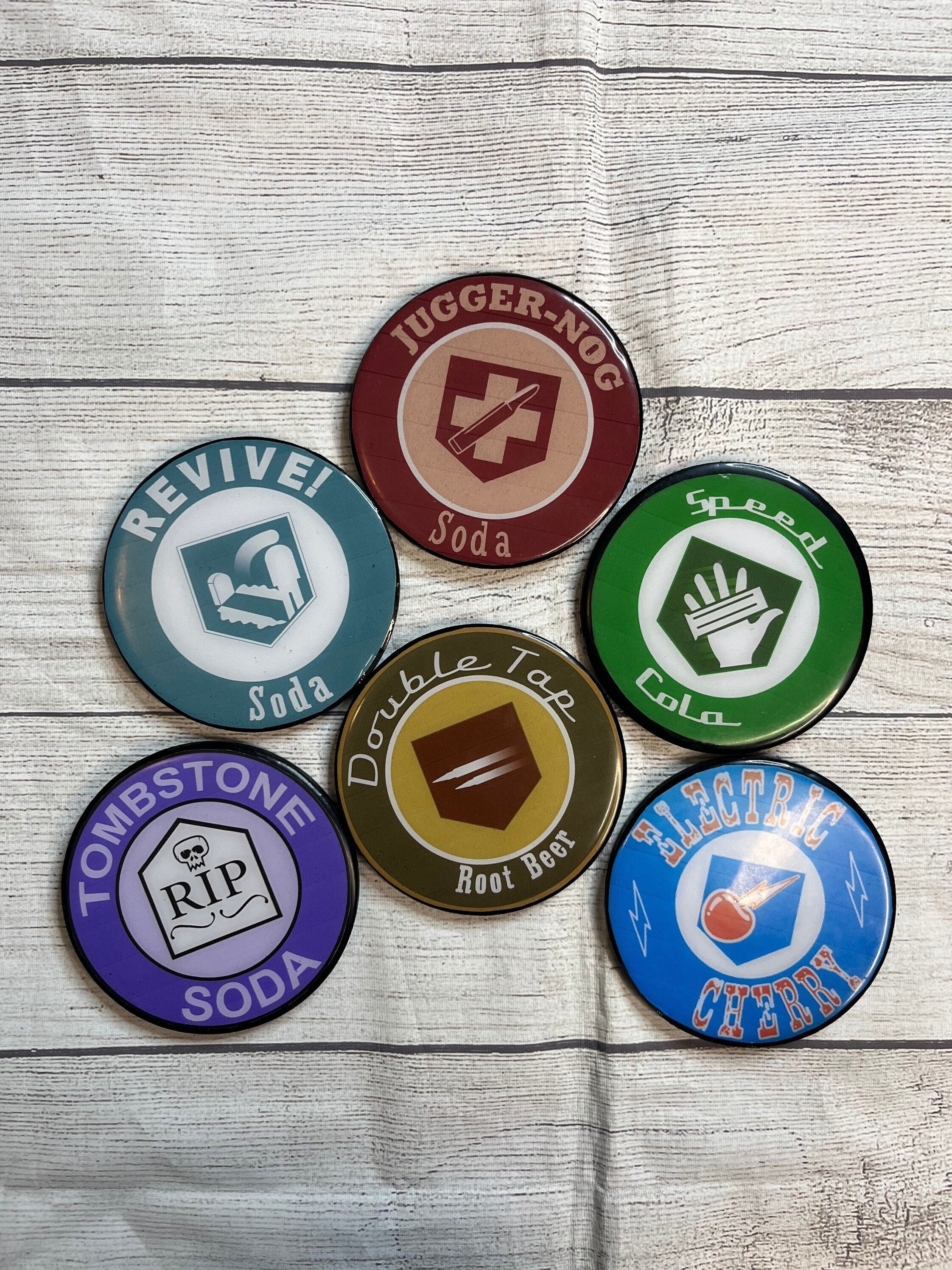 COD Zombies Perks epoxy resin wood coasters for game room, mancave, and more