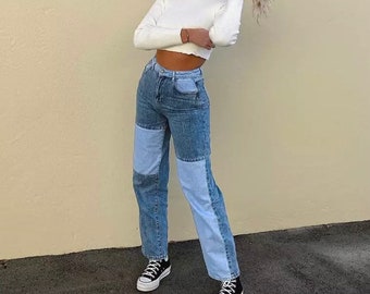 distressed patchwork jeans