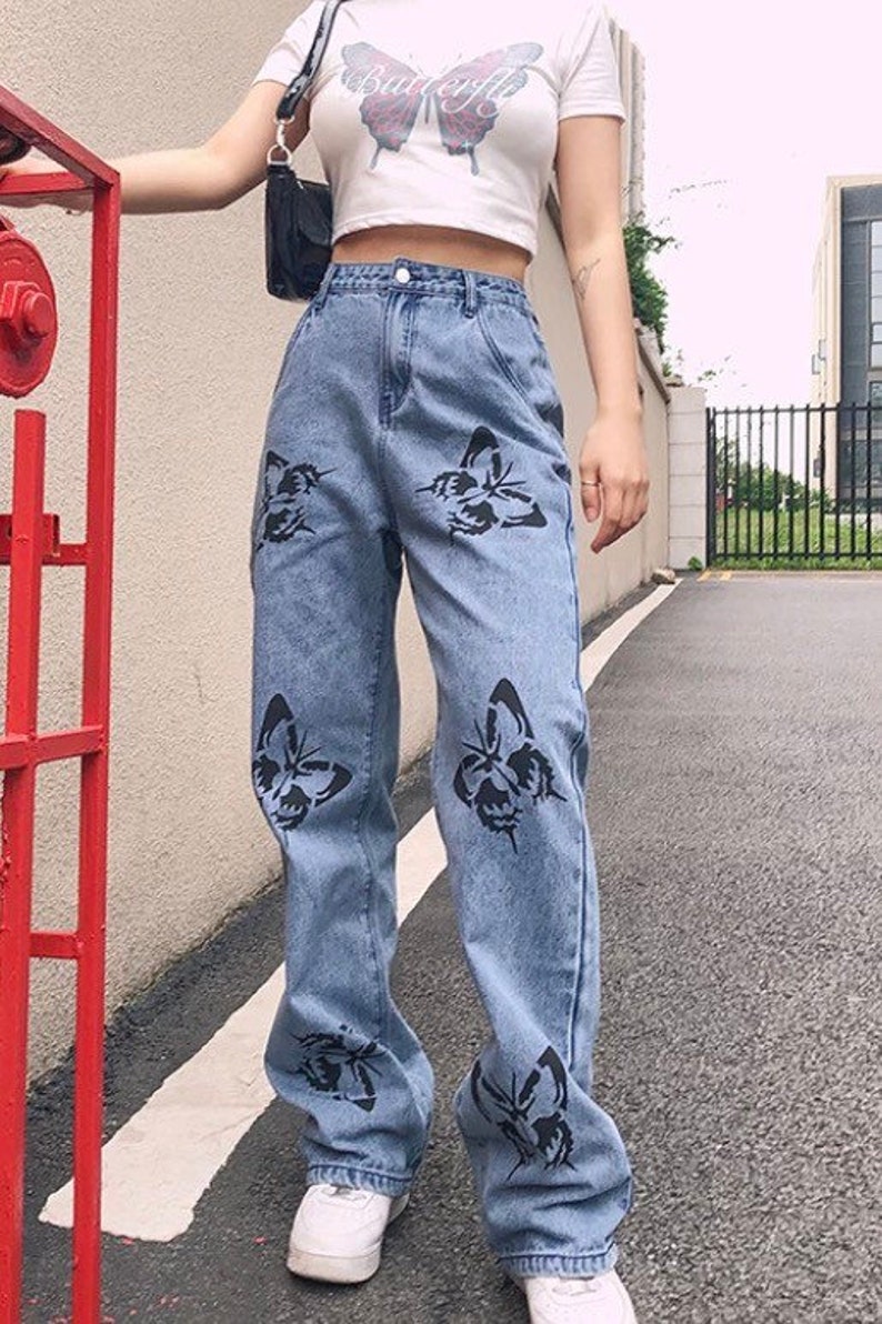 Y2K butterfly jeans | Etsy