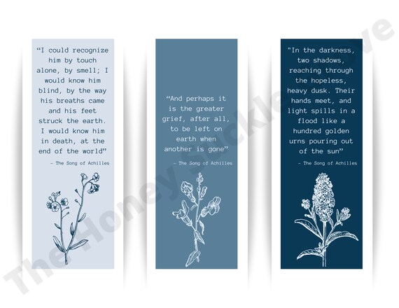 The Song of Achilles Printable Digital Bookmark Set of 3 | Light Academia Gift | Dark Academia Gift | Literary Gift