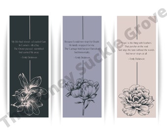 Emily Dickinson Digital Bookmark Set of 3 | Insect Bookmark | Light Academia Gift | Dark Academia Gift | Literary Gift
