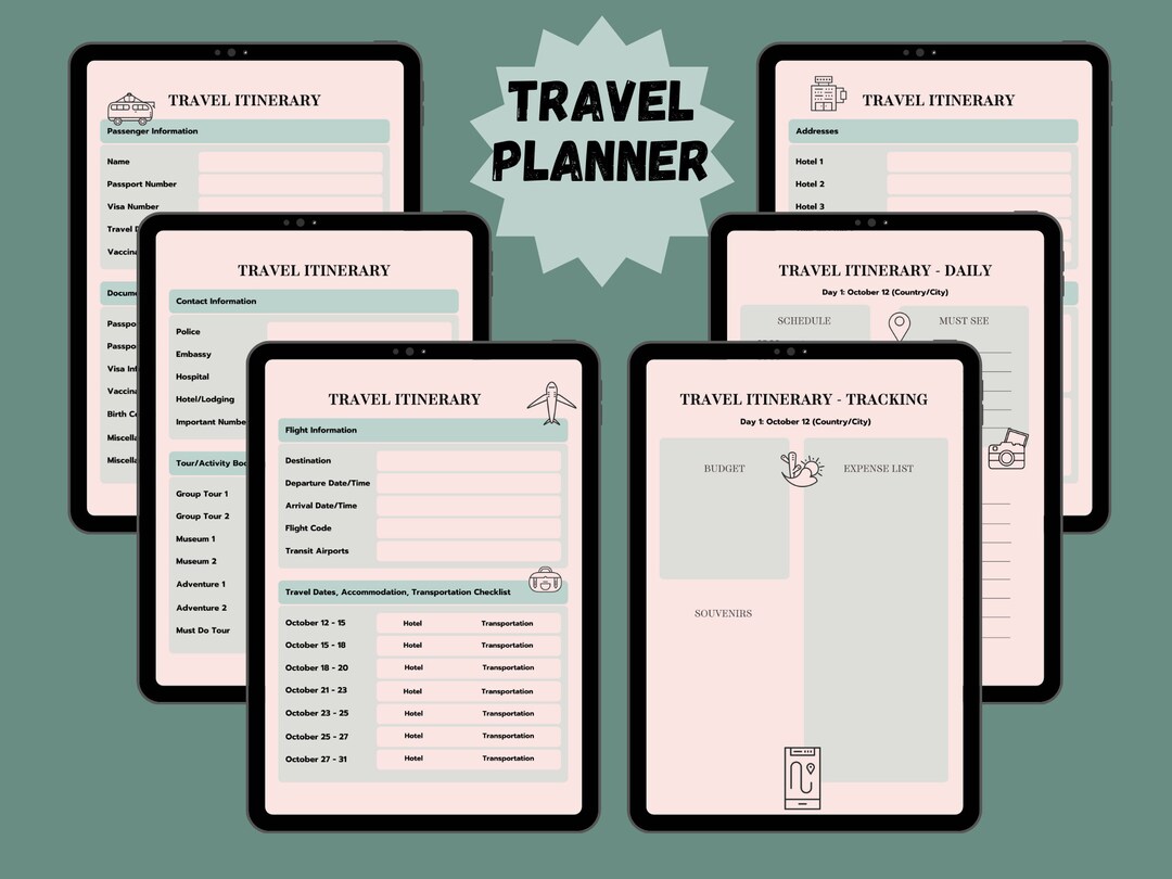 Editable Simple Printable Travel Template, Trip Itinerary Planner ...