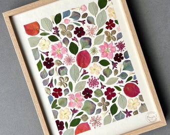 Framed herbarium, dried flower and leaf herbarium, herbarium frame, plant frame, handmade in France, Conter Fleurette