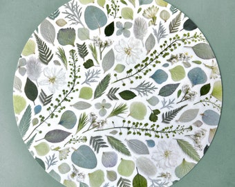 Set de table herbier vinyle vert Jardin végétal, décoration florale table, herbier végétal, fabriqué en France, Conter Fleurette