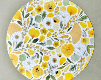 Set de table herbier vinyle jaune Jardin d’Asie, décoration florale table, herbier végétal, fabriqué en France, Conter Fleurette