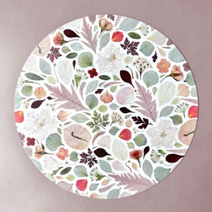 English Garden pink vinyl herbarium placemat, floral table decoration, plant herbarium, made in France, Conter Fleurette