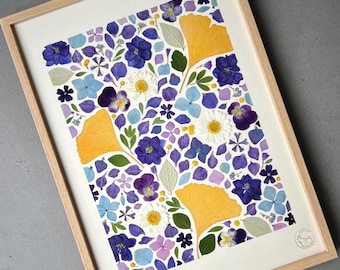 Framed herbarium, dried flower and leaf herbarium, herbarium frame, plant frame, handmade in France, Conter Fleurette