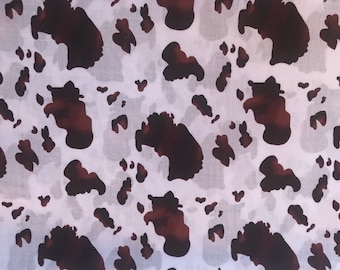 Cow Printed Cotton Fabric - Brown and White Cow Fabric , Poly-cotton fabric for clothing, crafts and Quilting, Cotton Fabric by the Yard