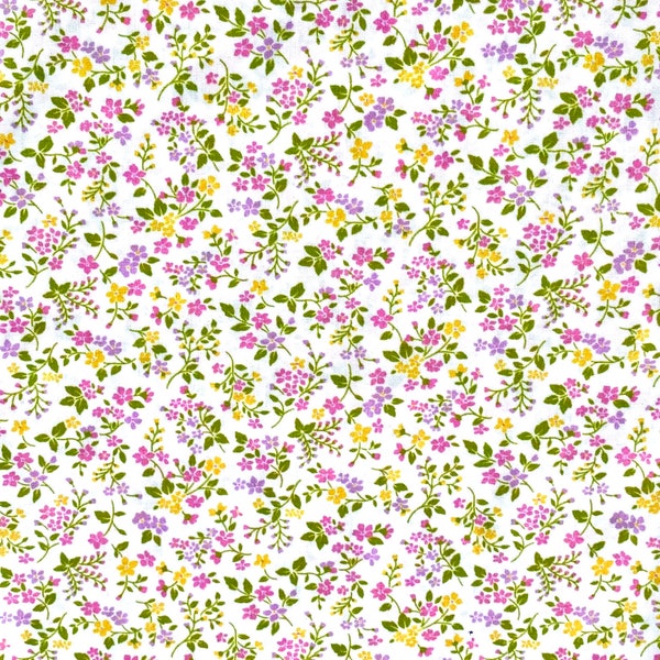 small lavender and yellow flower  fabric, Premium Poly Cotton fabric, Fabric for Masks,  Poly cotton, By the Yard