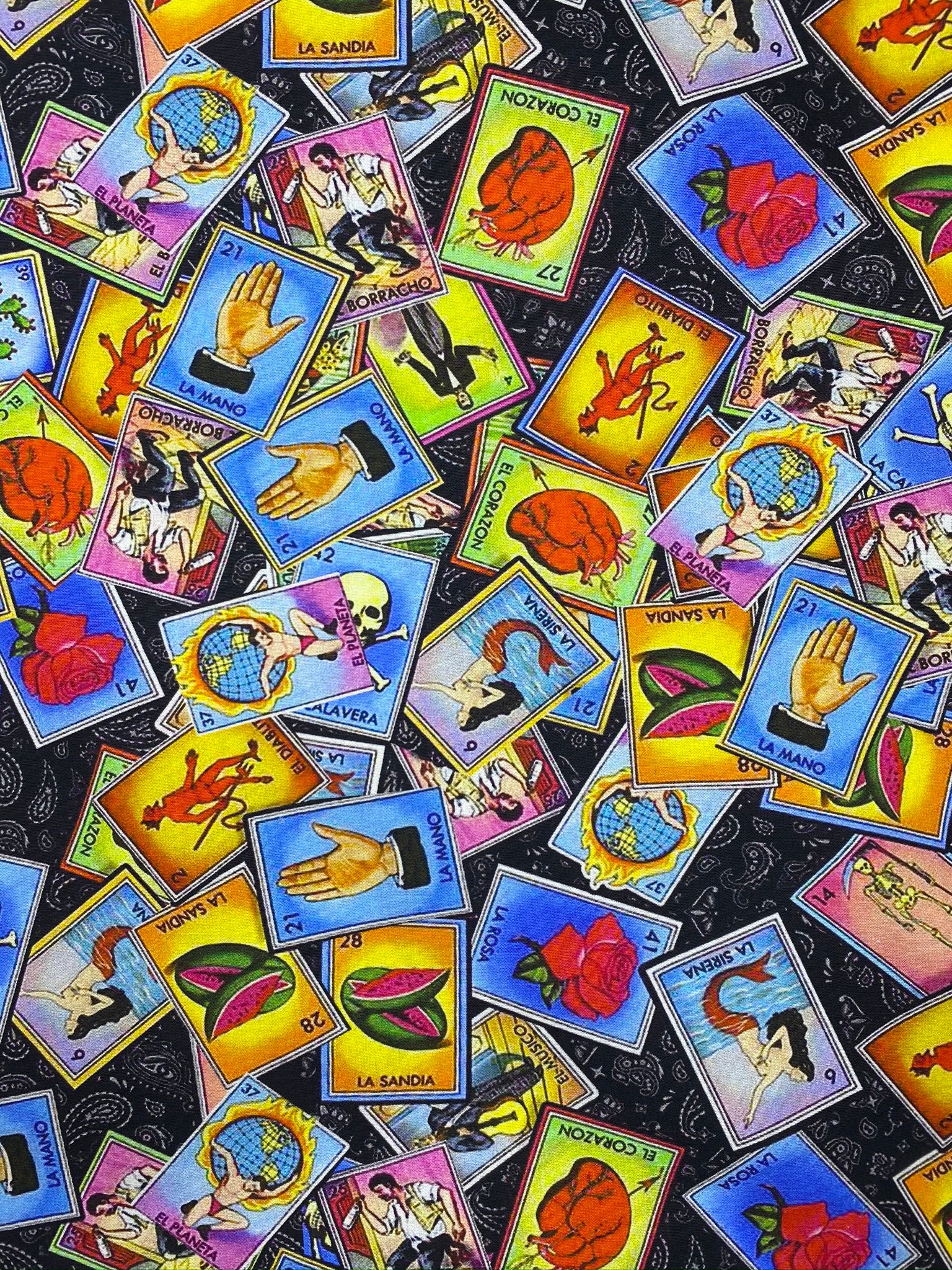 Loteria Mexican fabric card fabric Mexican Theme Face Mask fabric Florkoric fabric Premium cotton fabric sold by the yard