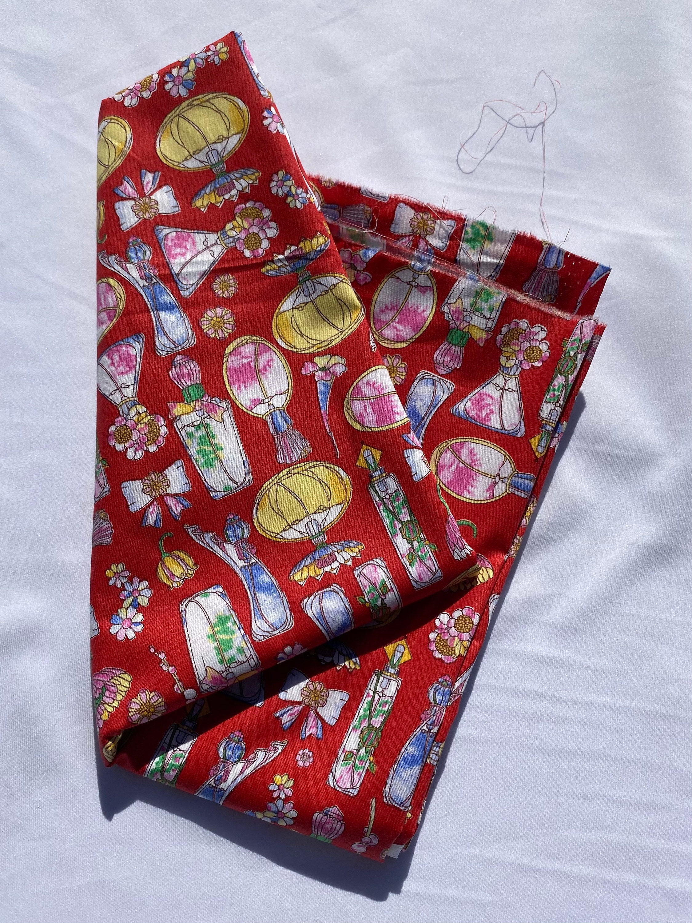 Vintage perfume Bottles and flowers print cotton fabric Etsy