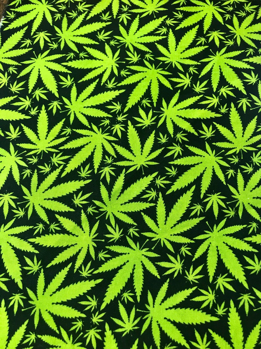 Marijuana Cannabis Leaf Fabric in Green/black, 100 Cotton Fabric , Weed Leaf, Sold by the Yard