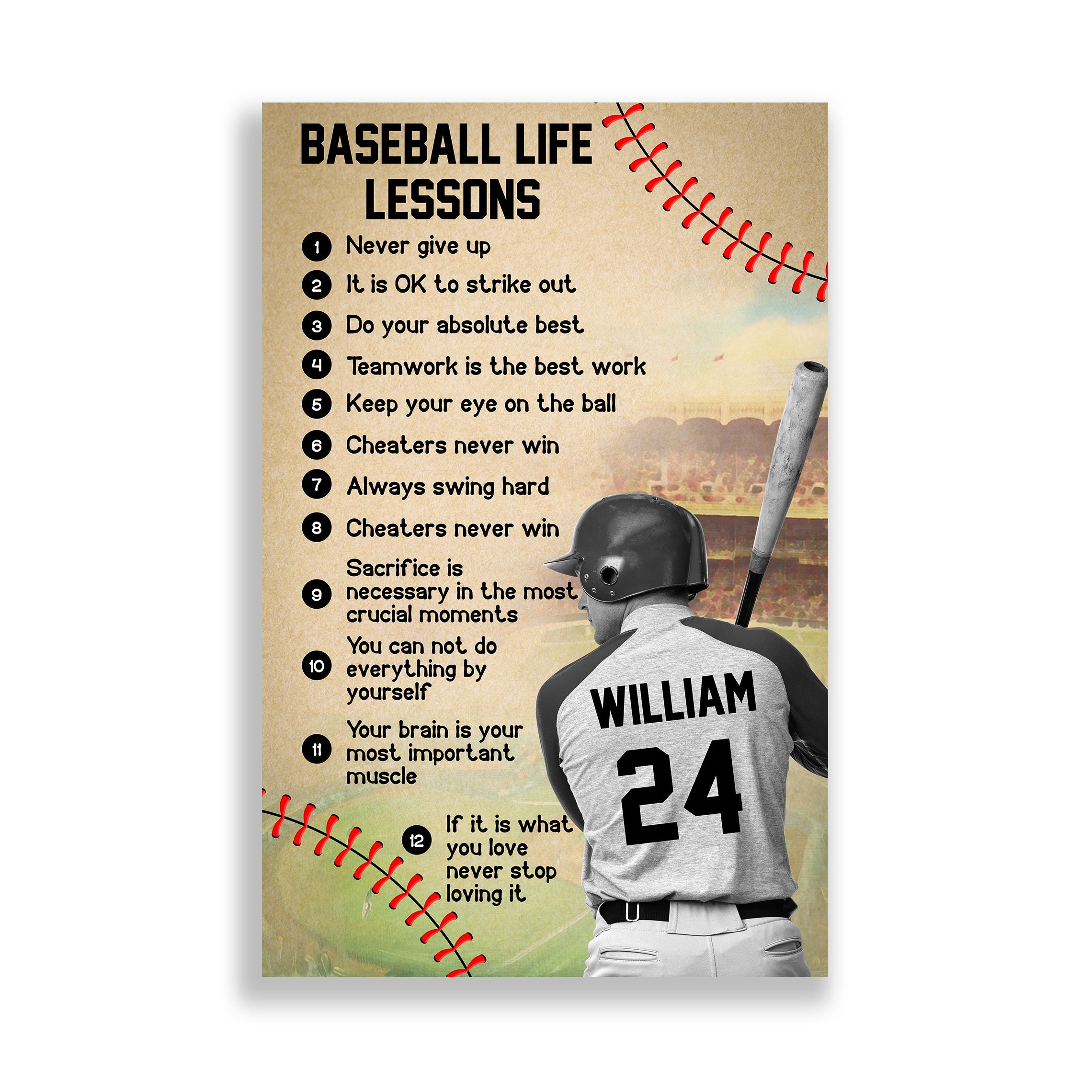 Personalized Baseball Life Lessons Poster Baseball Batter | Etsy