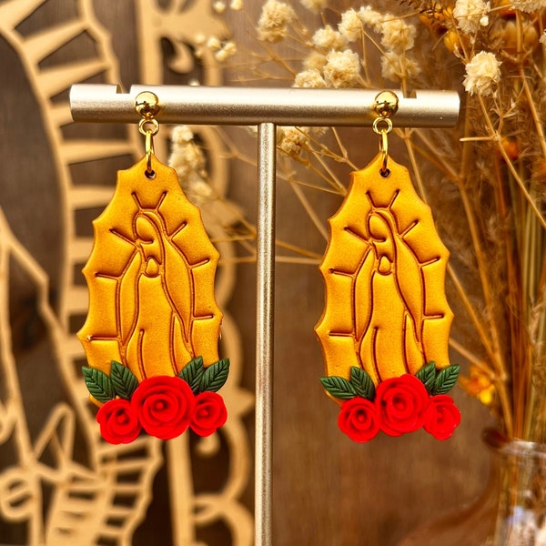 La Virgencita // Polymer Clay Earrings | Statement Clay Earrings | Handmade | Floral | Christmas | Navidad | Mexican Earrings