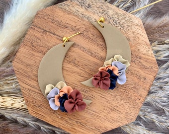 Cielo Y Luna // Polymer Clay Earrings | Statement Clay Earrings | Handmade | Moon | Mexican Earrings