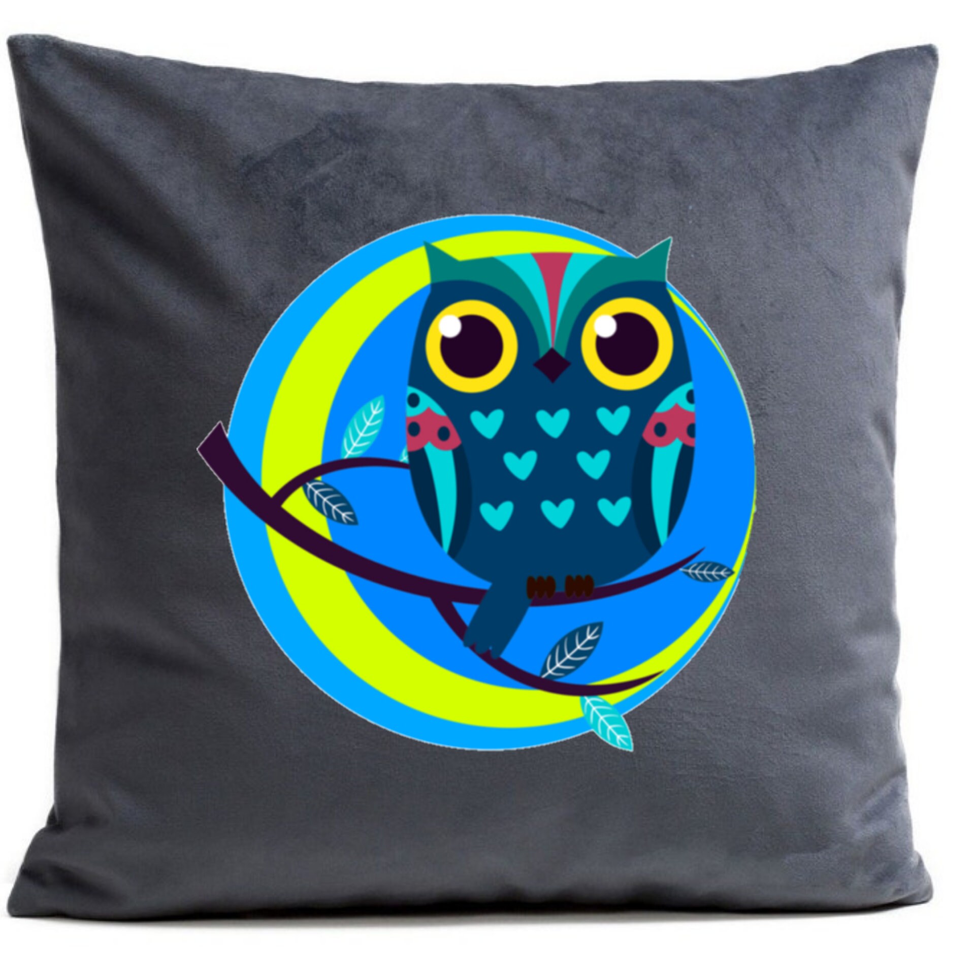 Housse de Coussin | 3 Couleurs Disponibles Suédine Sublimation Coton, Hibou 1 , Made in France Marqu