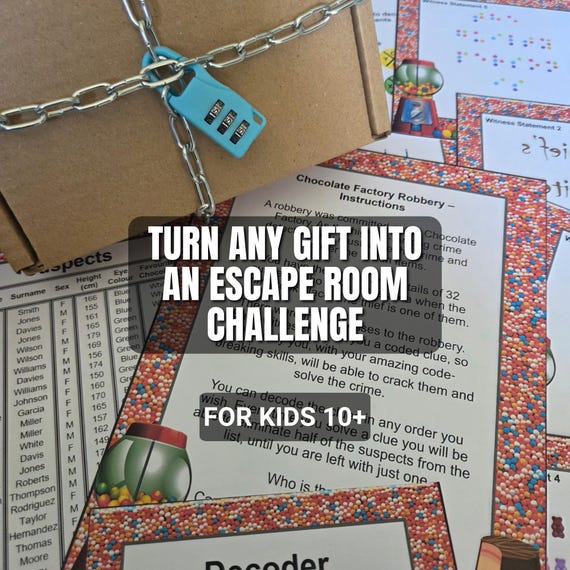 Kids Escape Room Kit | Chocolate Factory Robbery Puzzle Experience