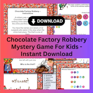 Chocolate Factory Robbery Mystery Game For Kids - Instant Download
