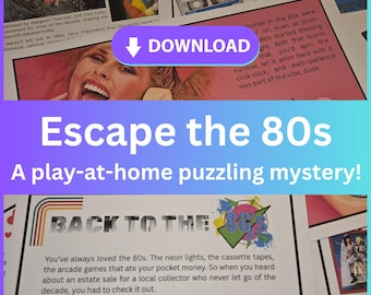 80s Escape Room Game - Instant Download - Print and Play-at-home puzzling mystery!