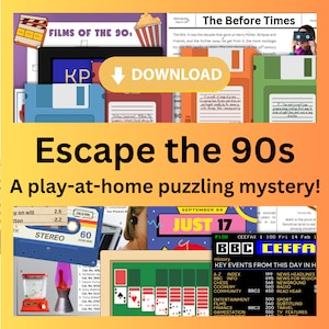 90er Jahre Escape Room Spiel in einem Umschlag - Sofortiger Download - Ausdrucken und spielen zu Hause!