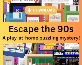 90s Escape Room Game - Instant Download - Print and Play-at-home puzzling mystery!