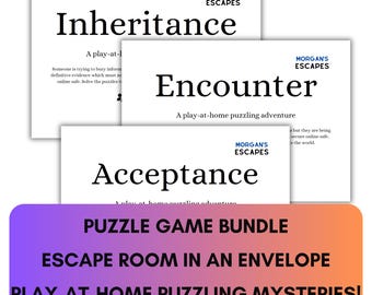 Puzzle Game Bundle - Escape Room in an Envelope - Acceptance, Encounter and Inheritance. - Play-at-home puzzling mysteries!