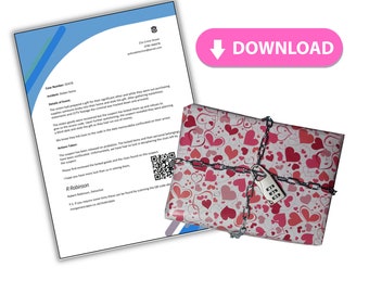May include: A pink and white gift box with a chain and padlock. The padlock has the numbers 518 on it. The box is wrapped in paper with a pattern of pink hearts. The text on the paper says "DOWNLOAD".