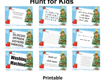 Caccia al tesoro natalizia con puzzle per bambini - Download immediato
