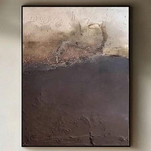 Wabi Sabi Textured Abstract Canvas Art-Handmade Organic Minimalist Earth Tone Oil Painting-Rustic Japandi Style Art for Bedroom or Entryway