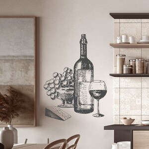 Wine decal/ Wine Decor/ Kitchen wine wall decal Sticker/ Modern Home Decor/ Wine Cheese and Grapes