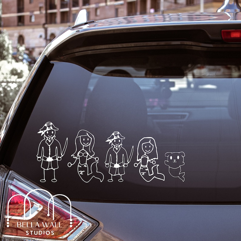 Mermaid Stick Figure Family Car Decal / Pirate Stick Family Car Sticker ...