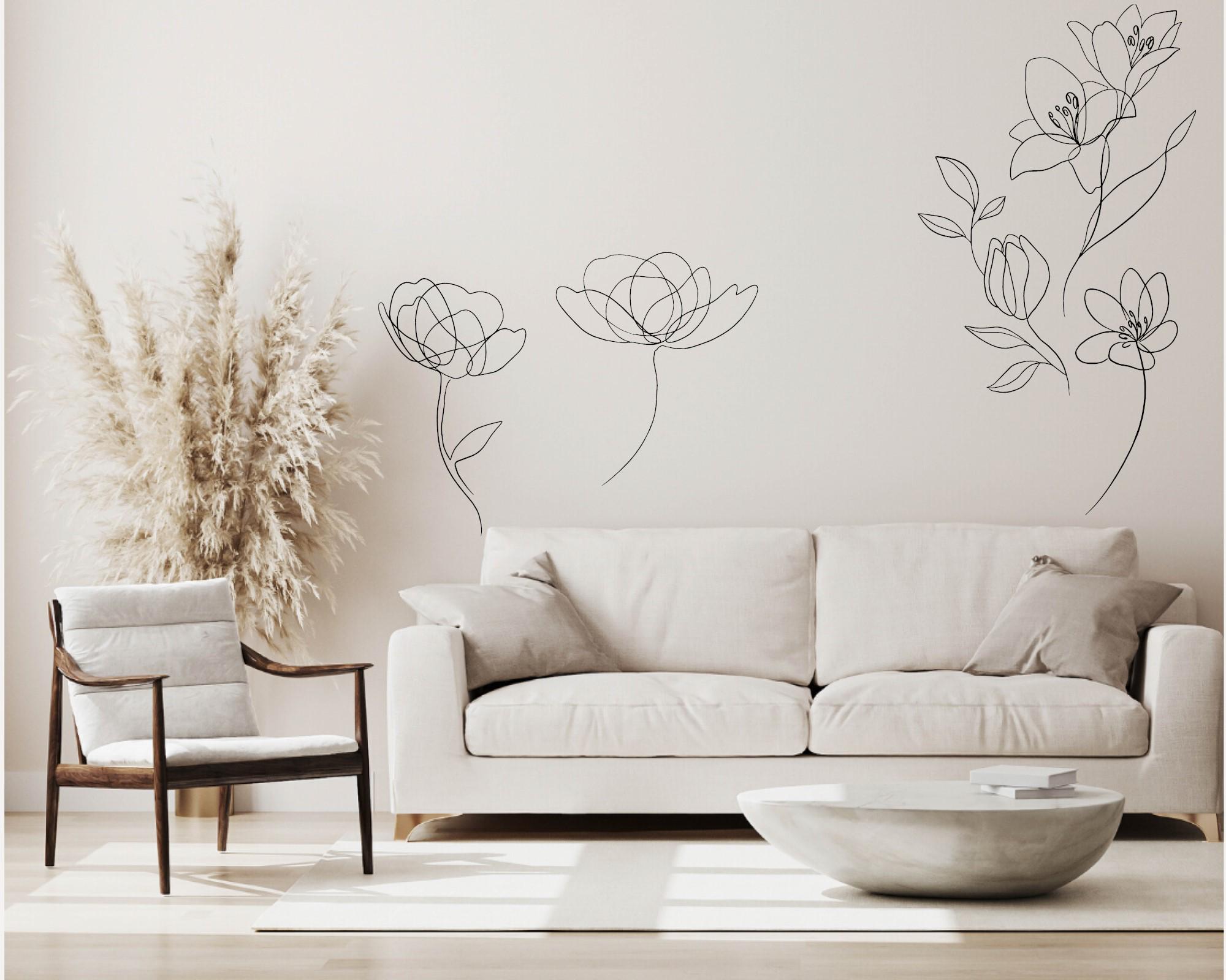 Photo inspiration: Inexpensive Minimalist Wall Decals Reference: Minimal Line Art Flowers Wall Decals Hand Drawn Modern Floral