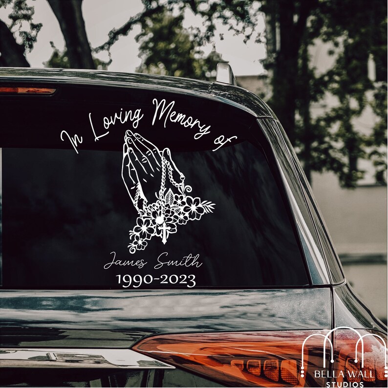 Floral Praying Hands in Loving Memory Car Decal/ Personalized Name ...
